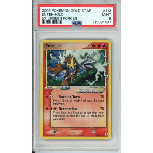 Pokemon Graded: Entei Gold Star 113/115 Ex Unseen Forces (2005) Holo PSA 9