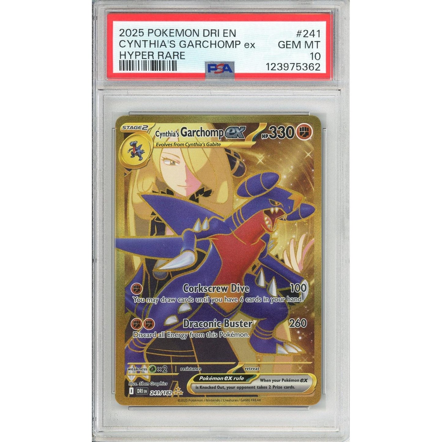 Pokemon Graded: Cynthia's Garchomp ex 241/182 Destined Rivals (2025) Holo Rare PSA 10