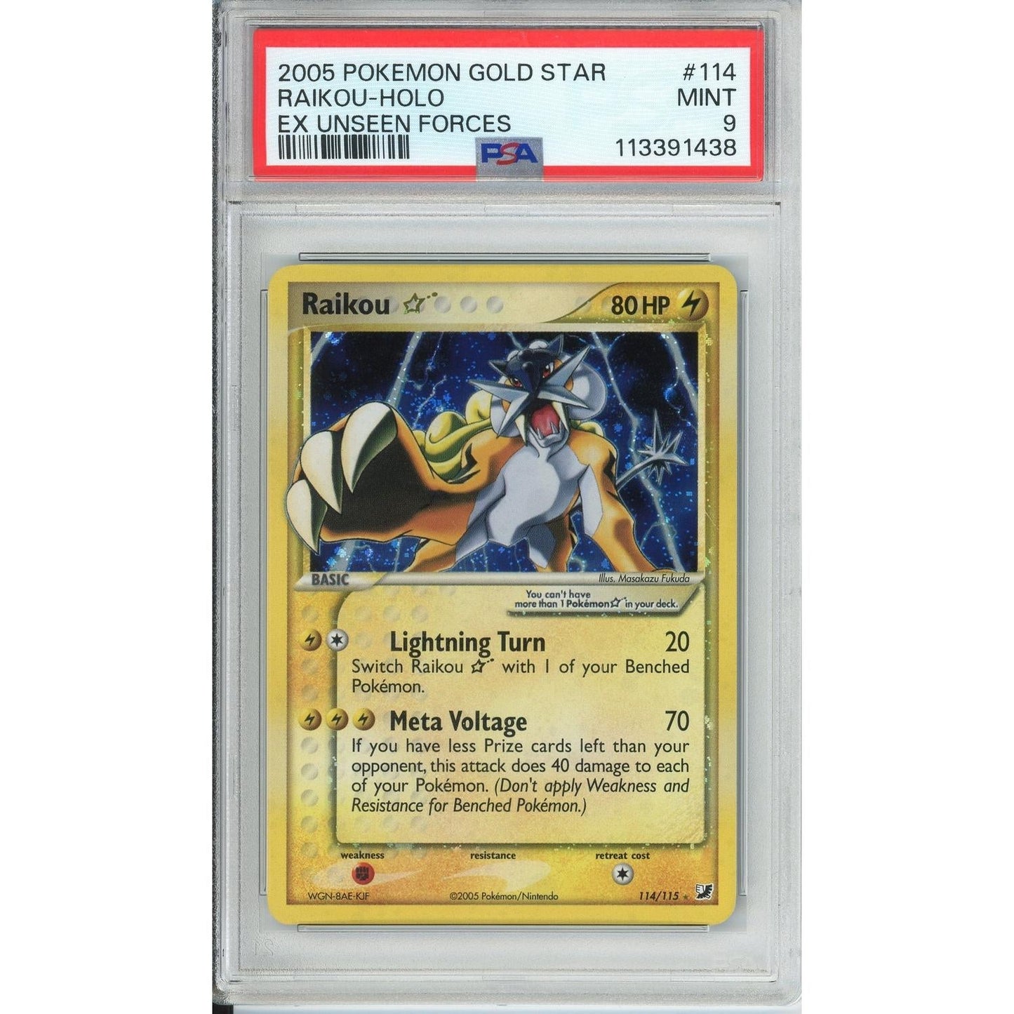 Pokemon Graded: Raikou Gold Star 114/115 Ex Unseen Forces (2005) Holo PSA 9
