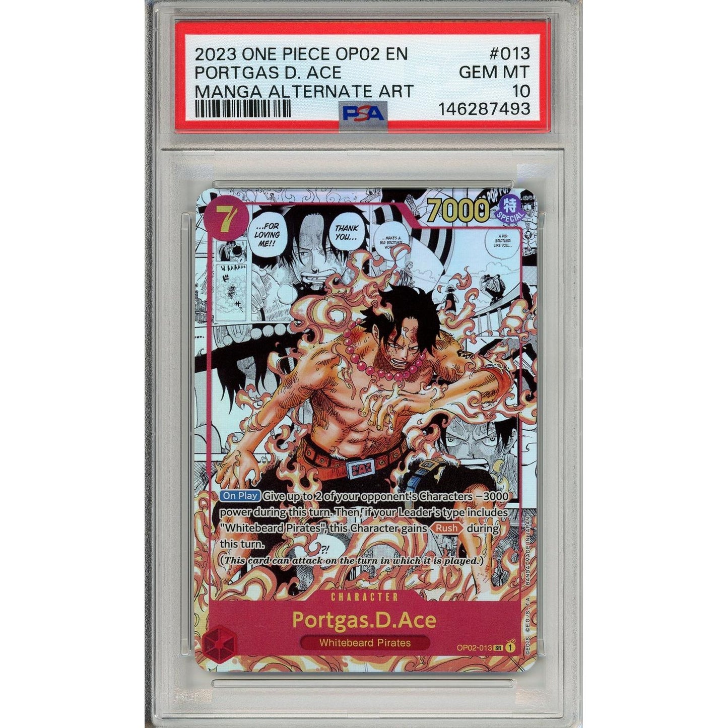 One Piece Graded: Portgas D. Ace Manga Alt Art OP02-013 Paramount War PSA 10
