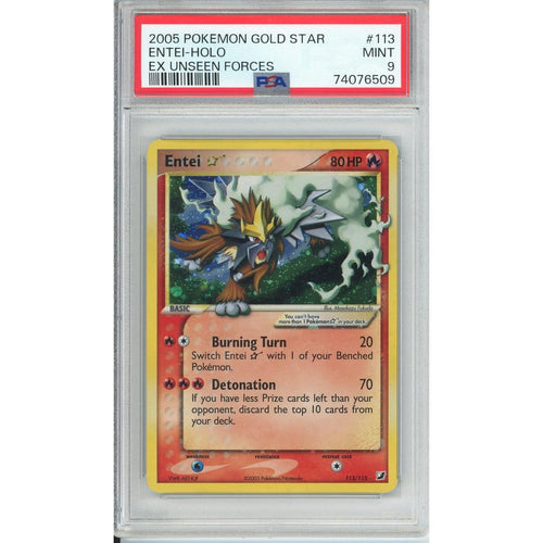 Pokemon Graded: Entei Gold Star 113/115 Ex Unseen Forces (2005) PSA 9