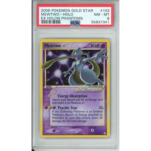 Pokemon Graded: Mewtwo Gold Star 103/110 Ex Holon Phantoms (2006) Holo PSA 8