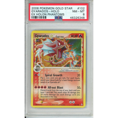 Pokemon Graded: Gyarados Gold Star 102/110 Ex Holon Phantoms (2006) PSA 8