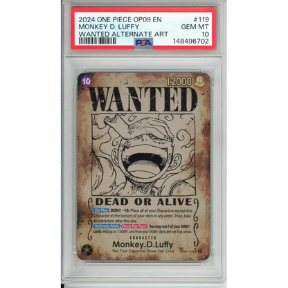 One Piece Graded: Monkey D. Luffy Wanted Poster Alt Art OP05-119 Emperors in the New World PSA 10