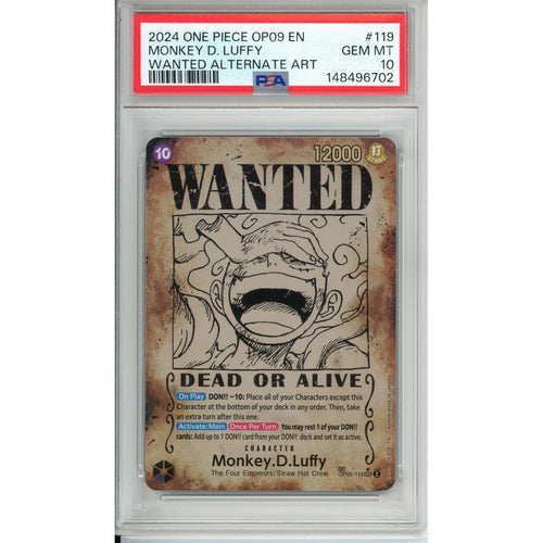 One Piece Graded: Monkey D. Luffy Wanted Poster Alt Art OP05-119 Emperors in the New World PSA 10