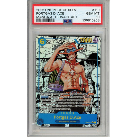 One Piece Graded: Portgas D. Ace Manga Alt Art OP13-119 Carrying On His Will PSA 10