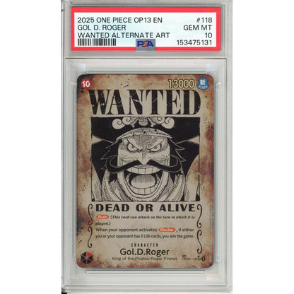 One Piece Graded: Gol D. Roger Wanted Poster OP09-118 Carrying On His Will PSA 10