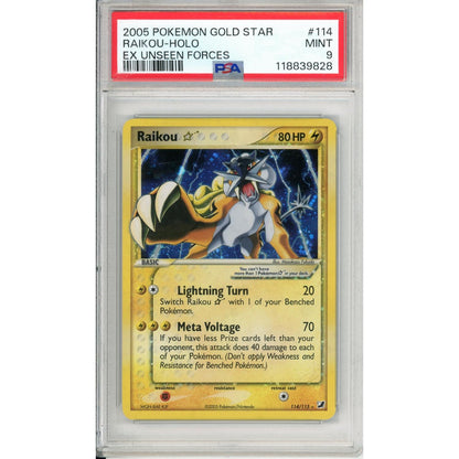 Pokemon Graded: Raikou Gold Star 114/115 Ex Unseen Forces (2005) Holo PSA 9