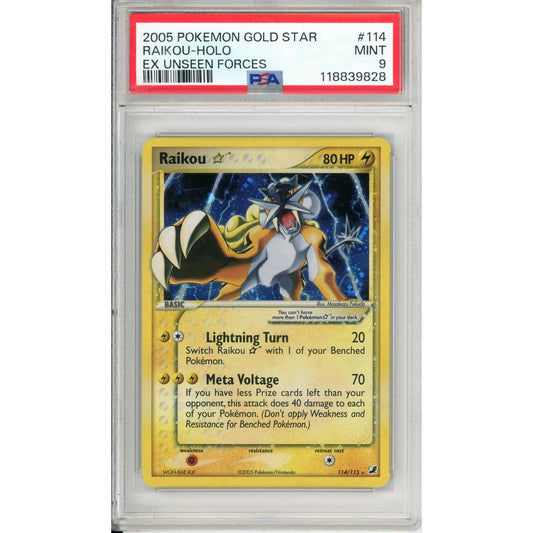 Pokemon Graded: Raikou Gold Star 114/115 Ex Unseen Forces (2005) Holo PSA 9