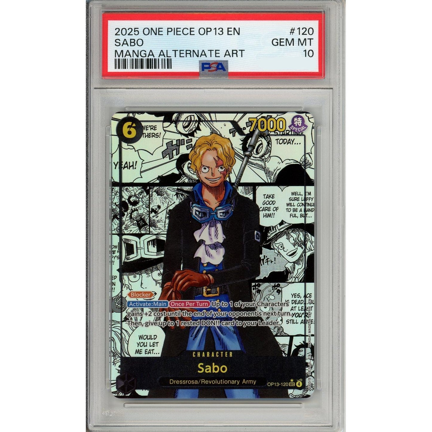 One Piece Graded: Sabo Manga Alt Art OP13-120 Carrying on His Will PSA 10