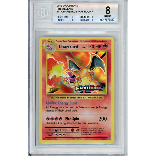 Pokemon Graded: Charizard 11/108 Evolutions Staff Promo (2016) Beckett 8