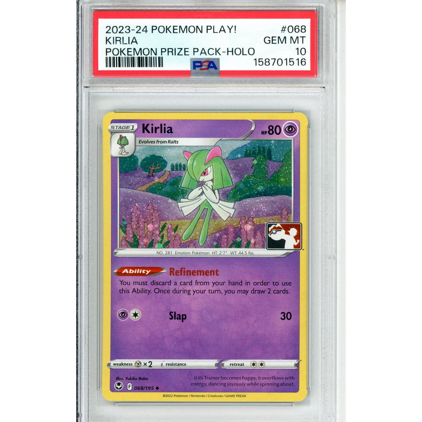 Pokemon Graded: Kirlia #068 2023-2024 Pokemon Play Prize Pack Holo PSA 10