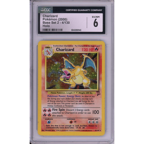 Pokemon Graded: Charizard 4/130 Base Set 2 (2000) Holo CGC 6