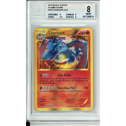 Pokemon Graded: Charizard #136 SCR Plasma Storm Black & White Beckett 8 NM-MT