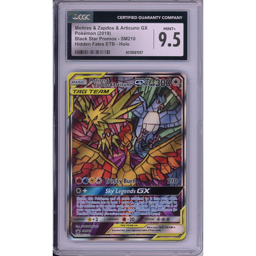 Pokemon Graded: Moltres & Zapdos & Articuno GX #SM210 Hidden Fates ETB Promo (2019) Holo CGC 9.5