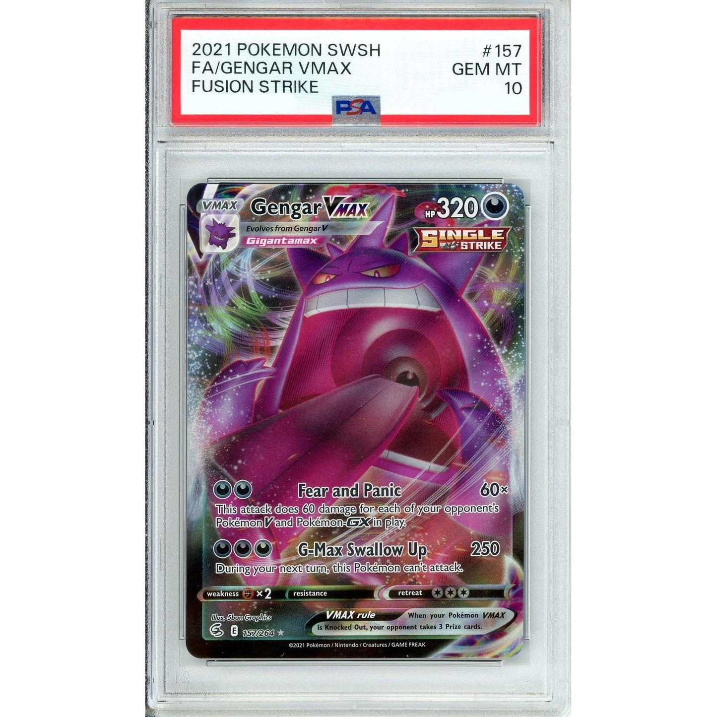 Pokemon Graded: Gengar VMAX 157/264 Fusion Strike (2021) Holo PSA 10