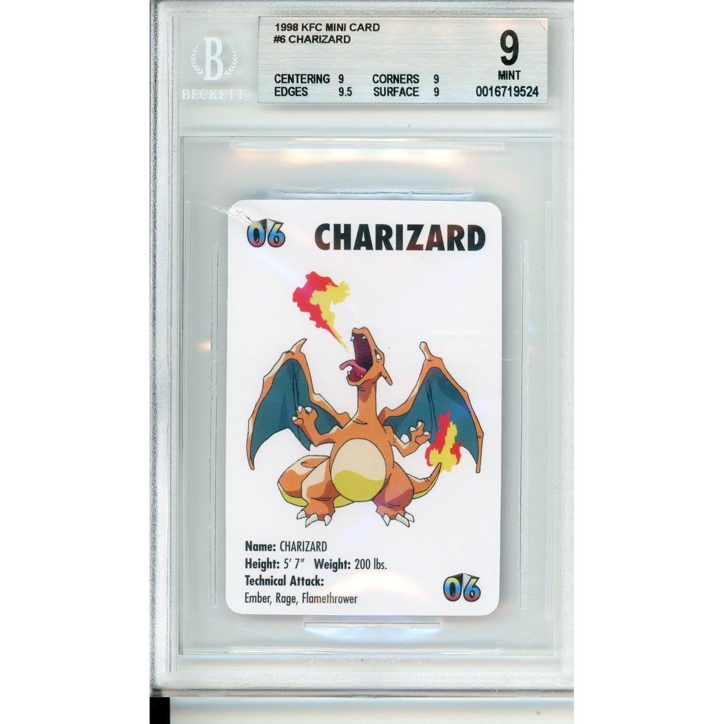 Pokemon Graded: 1998 KFC Mini Card Charizard #6 Beckett 9 MINT