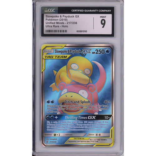 Pokemon Graded: Slowpoke & Psyduck GX 217/236 Unified Minds (2019) Ultra Rare Holo CGC 9