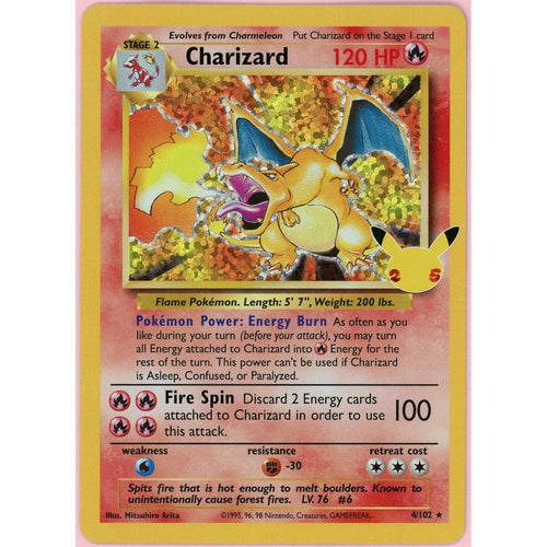 Pokemon Single: Charizard 4/102 25th Anniversary Celebrations (2021) Holo NM