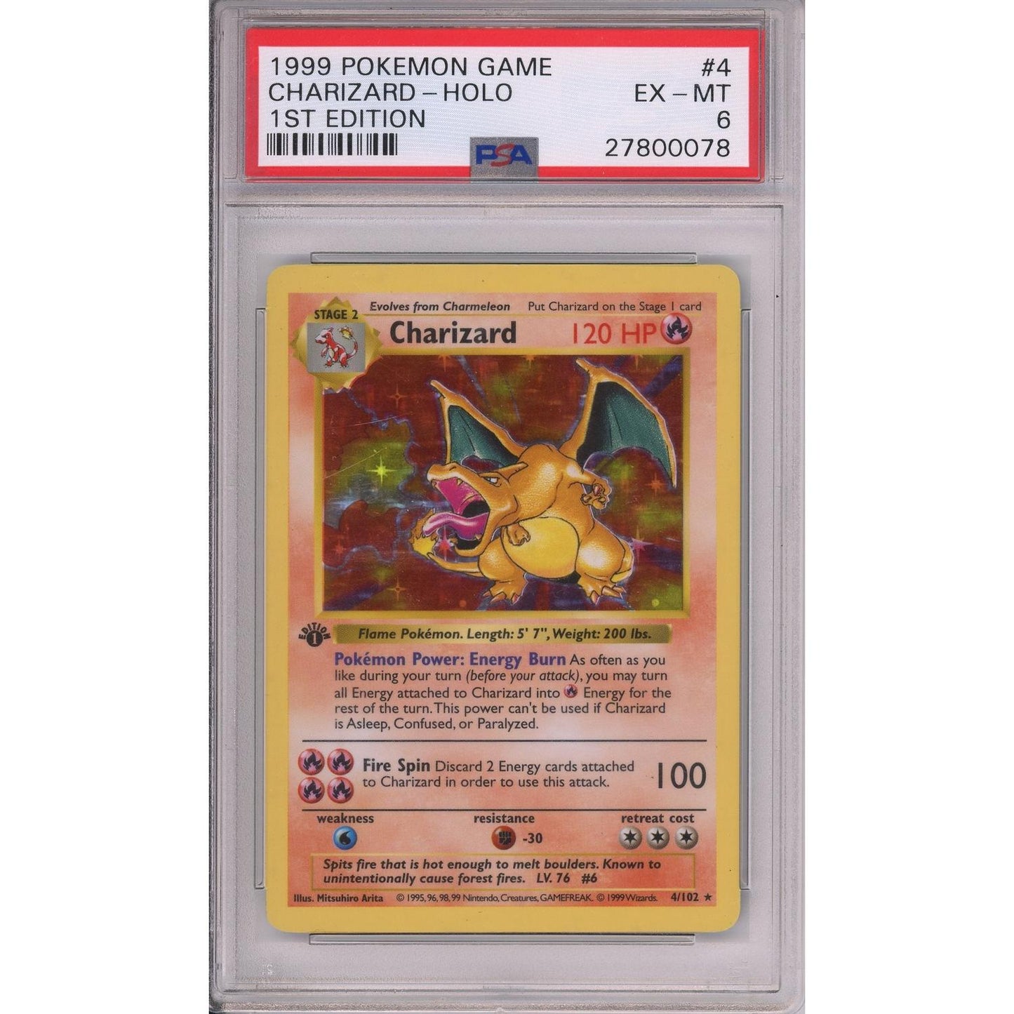 Pokemon Graded: Charizard 1st Edition 4/102 Base Set Shadowless (1999) Holo PSA 6