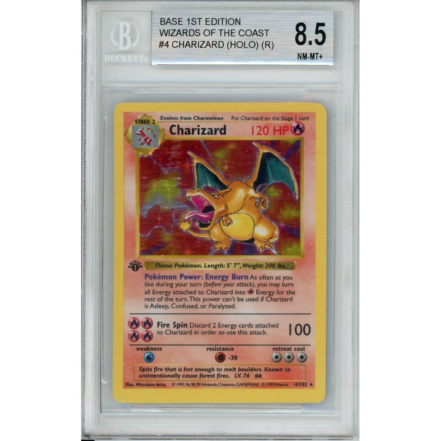 Pokemon Graded: Charizard 1st Edition 4/102 Base Set Shadowless (1999) Holo Beckett 8.5
