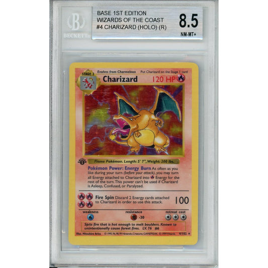 Pokemon Graded: Charizard 1st Edition 4/102 Base Set Shadowless (1999) Holo Beckett 8.5