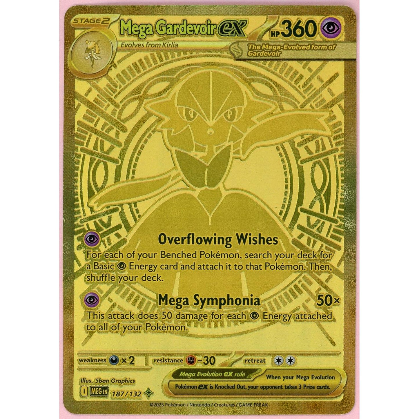 Pokemon Single: Mega Gardevoir ex 187/132 Mega Evolution (2025) Gold SIR NM