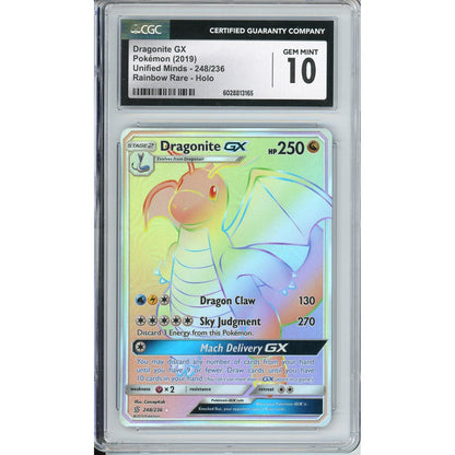 Pokemon Graded: Dragonite GX 248/246 Unified Minds (2019) Rainbow Rare Holo CGC 10