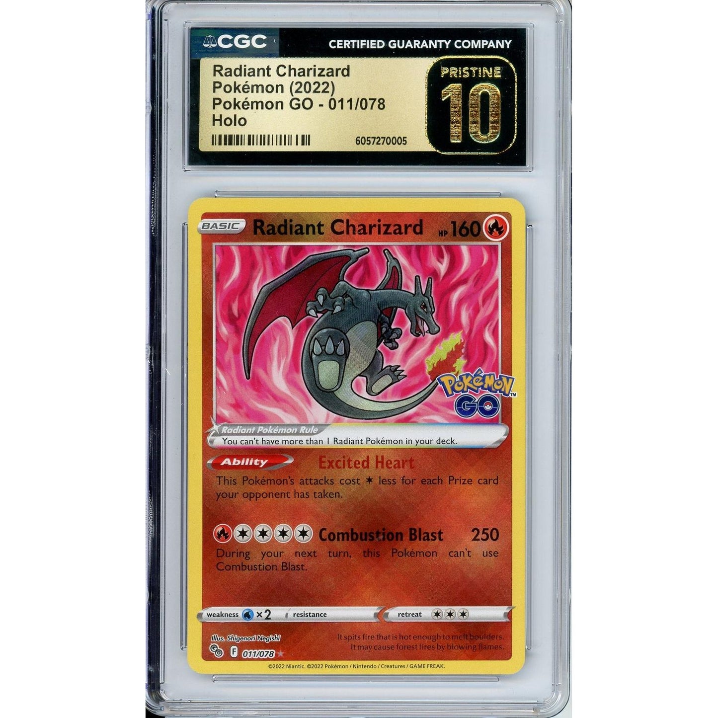 Pokemon Graded: Radiant Charizard 11/78 Pokemon Go (2022) Holo CGC Pristine 10