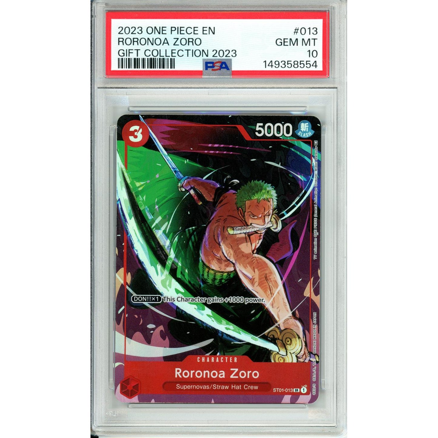 One Piece Graded: Roronoa Zoro ST01-013 Gift Collection 2023 PSA 10
