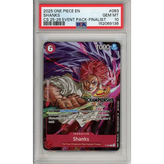 One Piece Graded: Shanks P-083 Championship 25-26 Event Pack Finalist PSA 10