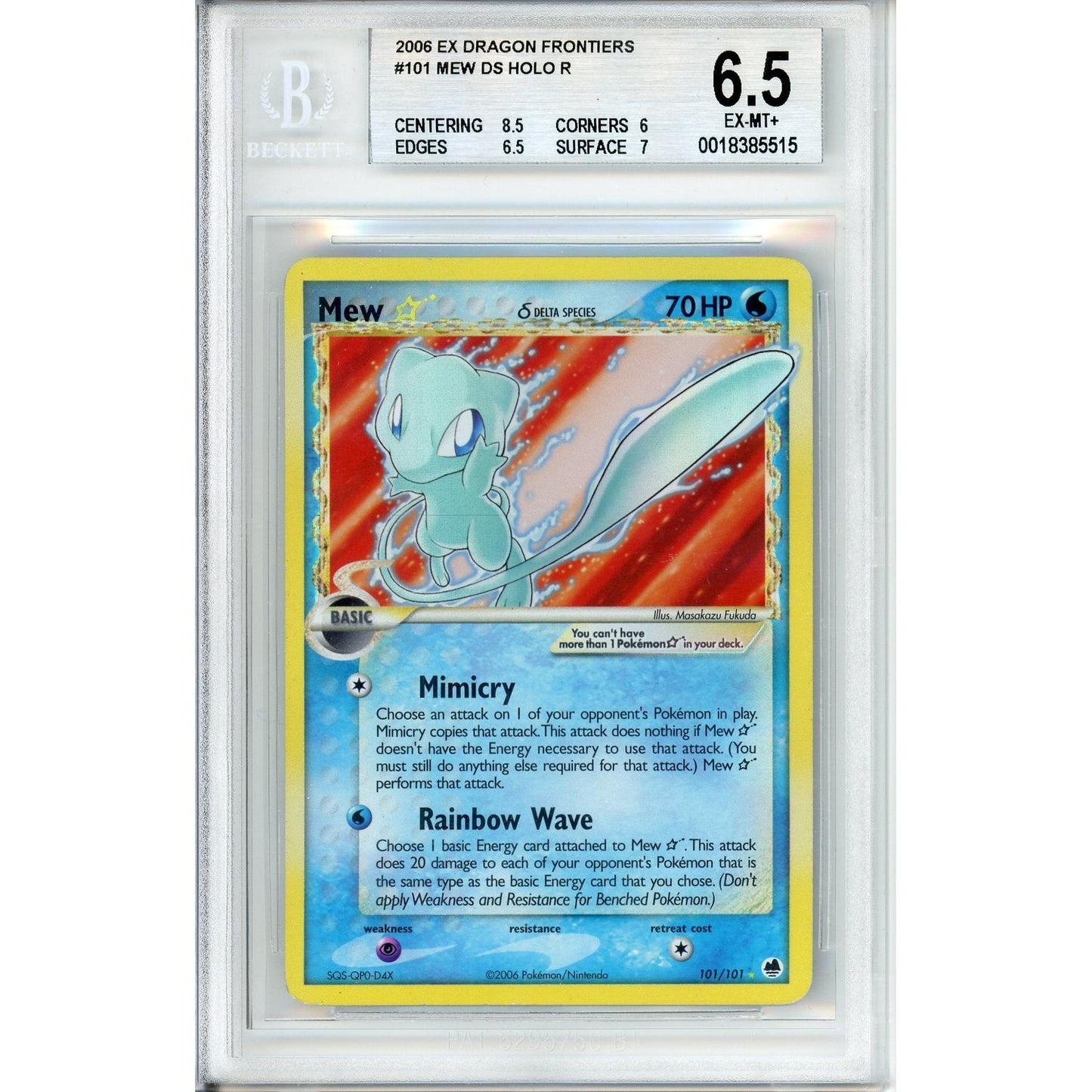 Pokemon Graded: Mew Gold Star 101/101 EX Dragon Frontiers (2006) Holo Beckett 6.5