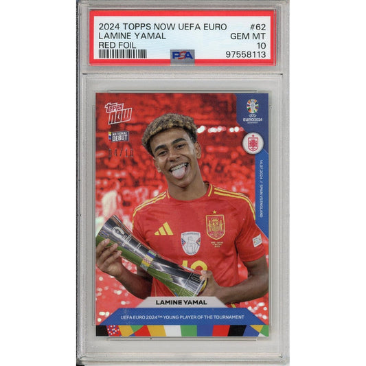 Graded Topps Now: 2024 UEFA Euro Lamine Yamal Young Player #62 Red Foil PSA 10