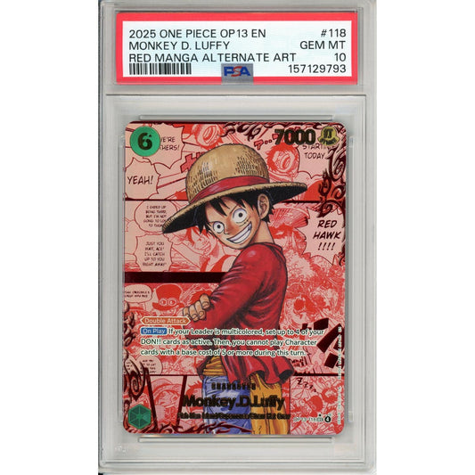 One Piece Graded: Monkey D. Luffy OP13-118 Red Manga Alt Art PSA 10
