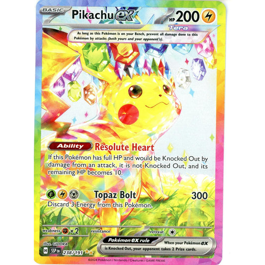 Pokemon Single: Pikachu EX 238/191- SV08 Holo NM