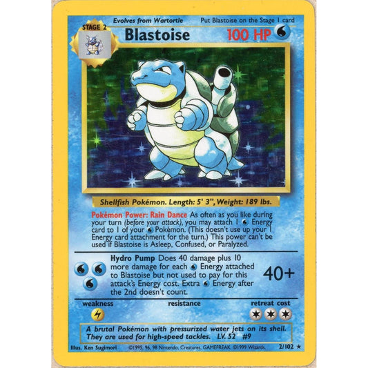 Pokemon Single: Blastoise 2/102 Base Set (1999) Holo LP