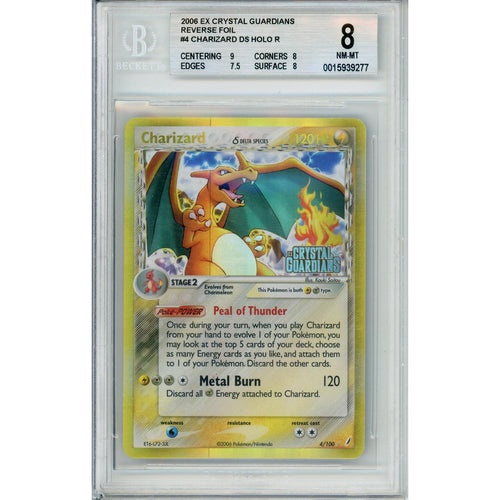 Pokemon Graded: Charizard 4/100 Crystal Guardians (2006) Reverse Foil Beckett 8