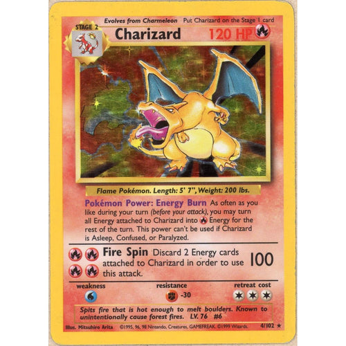 Pokemon Single: Charizard 4/102 Base Set (1999) Holo DMG