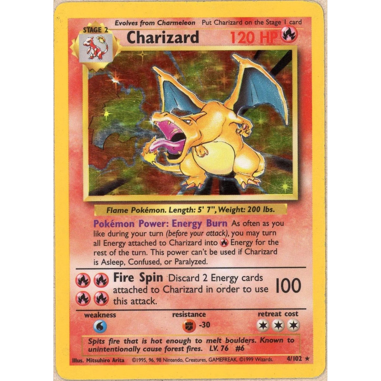 Pokemon Single: Charizard 4/102 Base Set (1999) Holo MP