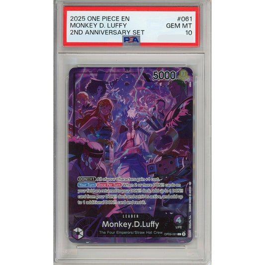 One Piece Graded: Monkey D. Luffy Leader OP09-061 2nd Anniversary Set PSA 10