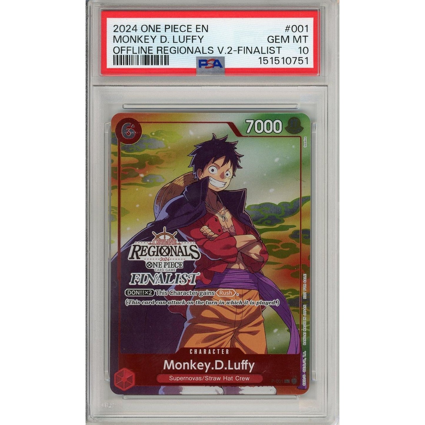 One Piece Graded: Monkey D. Luffy P-001 Offline Regionals V.2- Finalist PSA 10