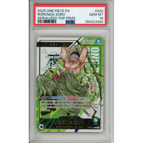 One Piece Graded: Roronoa Zoro OP12-020 Serialized Top Prize 2025 PSA 10
