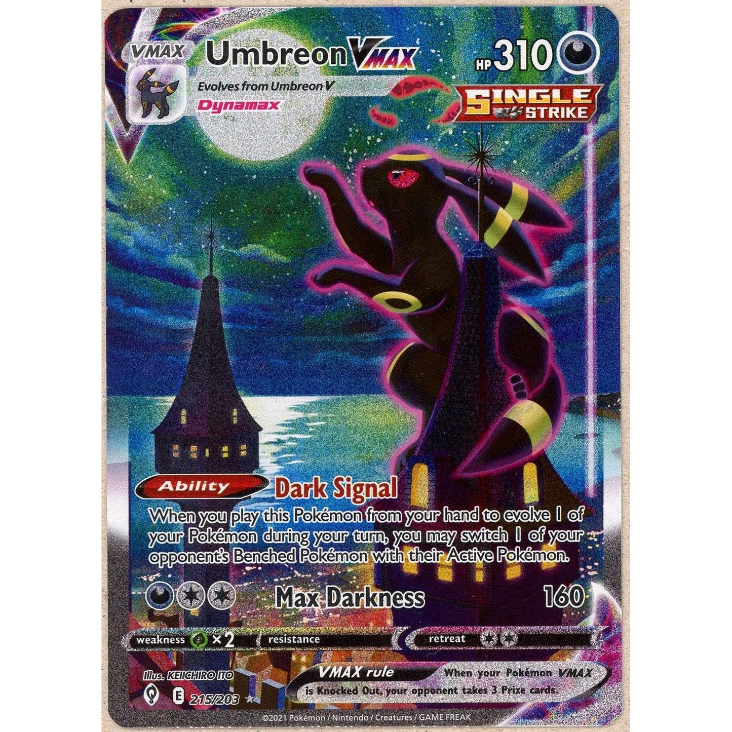 Pokemon Single: Umbreon VMAX 215/203 Evolving Skies (2021) SIR NM