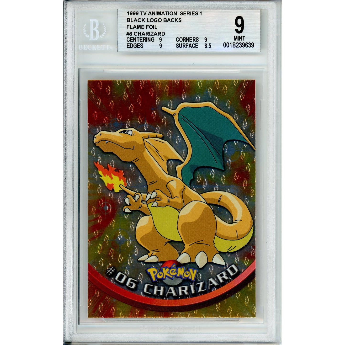 Pokemon Graded: Charizard #6 TV Animation Series 1 (1999) Flame Foil Beckett 9