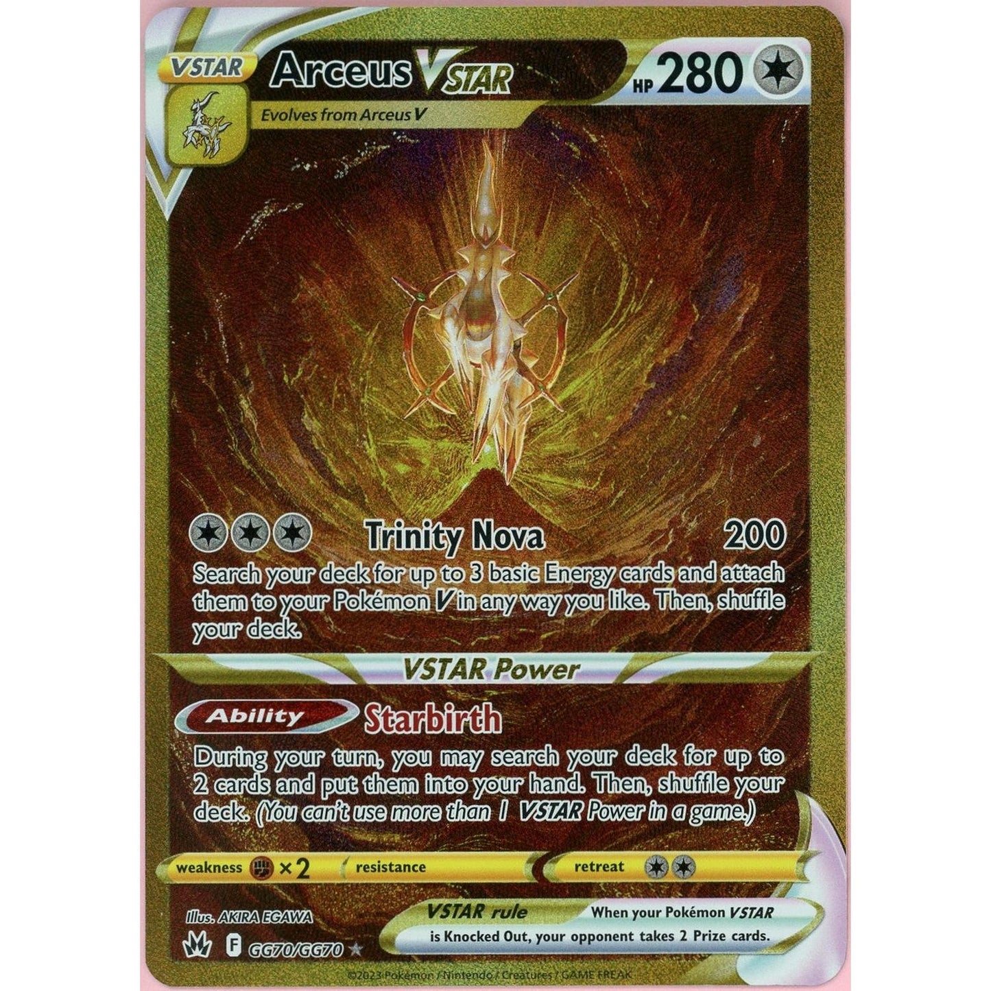 Pokemon Single: Arceus VSTAR GG70/GG70 Crown Zenith (2023) Gold Galarian Gallery NM