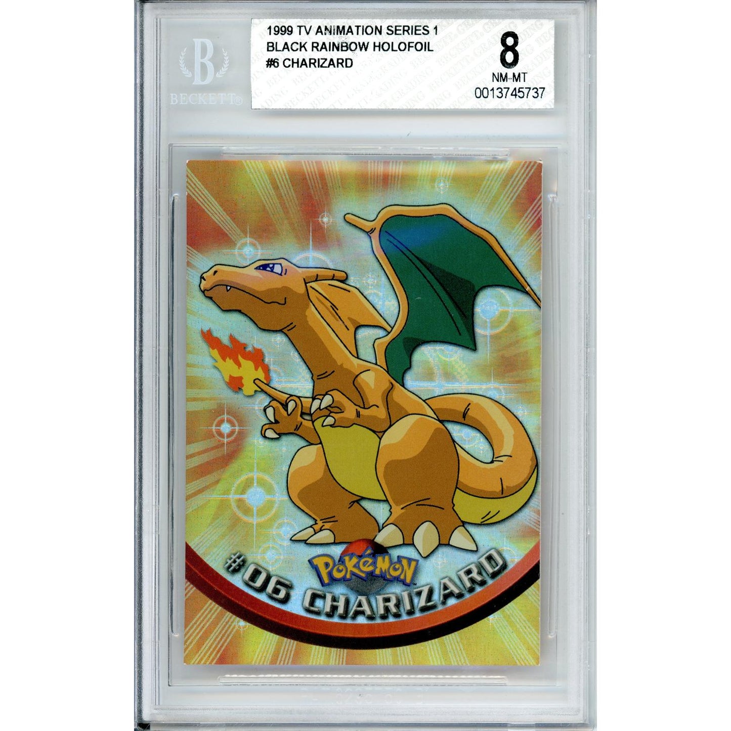 Pokemon Graded: Charizard #6 TV Animation Series 1 (1999) Rainbow Holofoil Beckett 8
