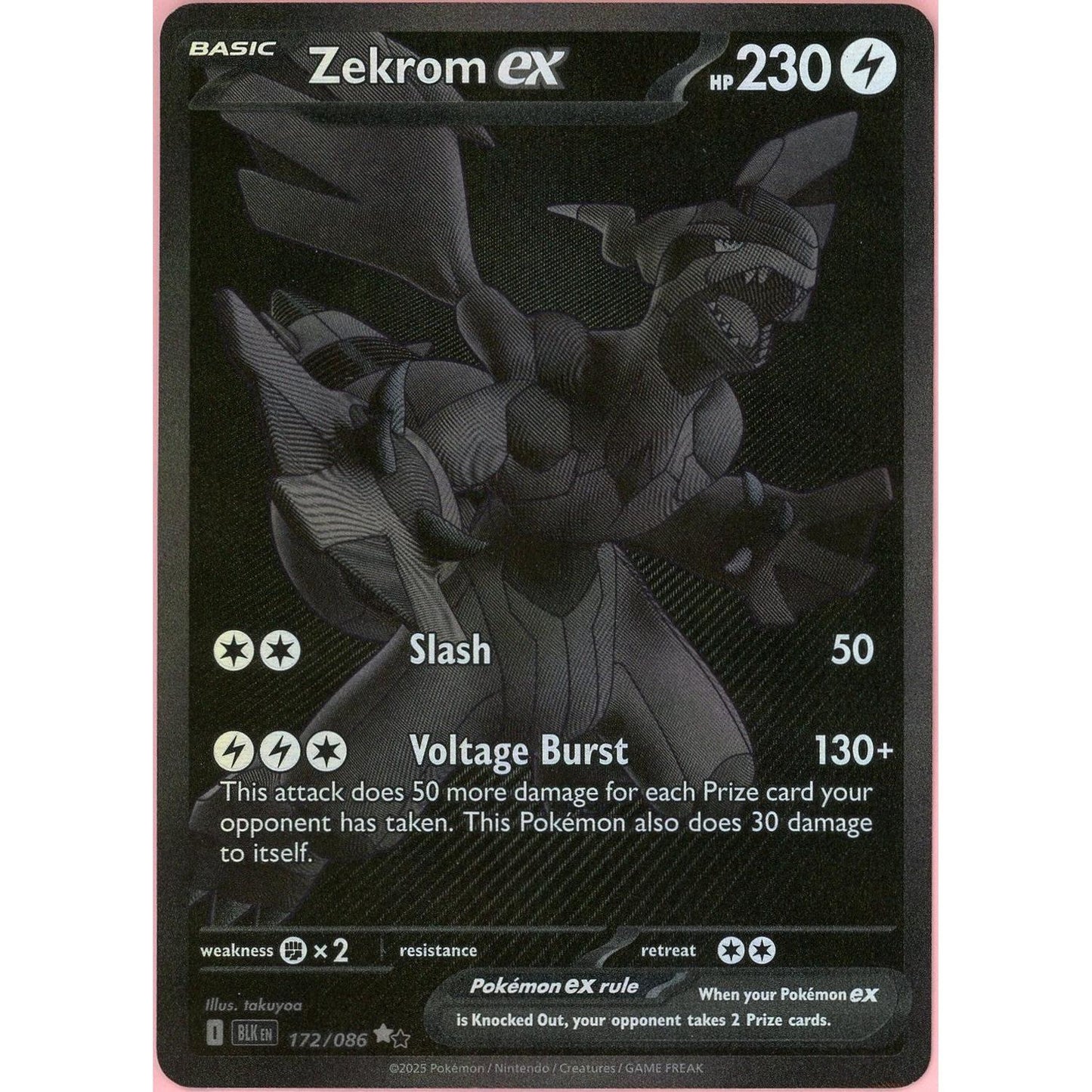 Pokemon Single: Zekrom ex 172/86 Black Bolt (2025) Black Monochrome NM