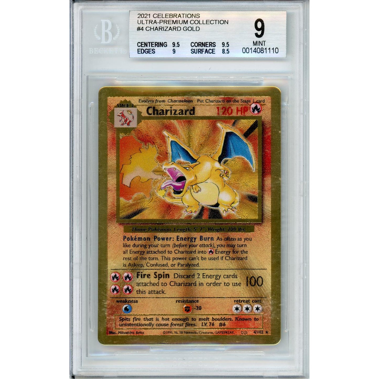 Pokemon Graded: Charizard 4/102 Ultra Premium Collection (2021) Gold Metal Beckett 9