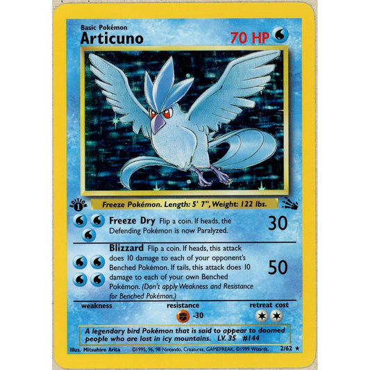 Pokemon Single: Articuno 1st Edition 2/62 Fossil (1999) Holo LP