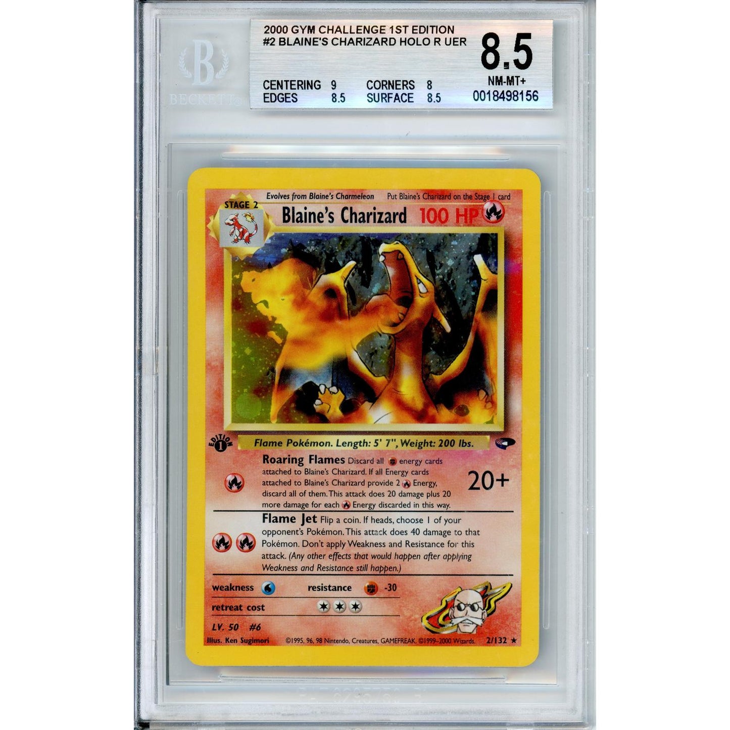 Pokemon Graded: Blaine's Charizard 1st Edition 2/132 Gym Challenge (2000) Beckett 8.5